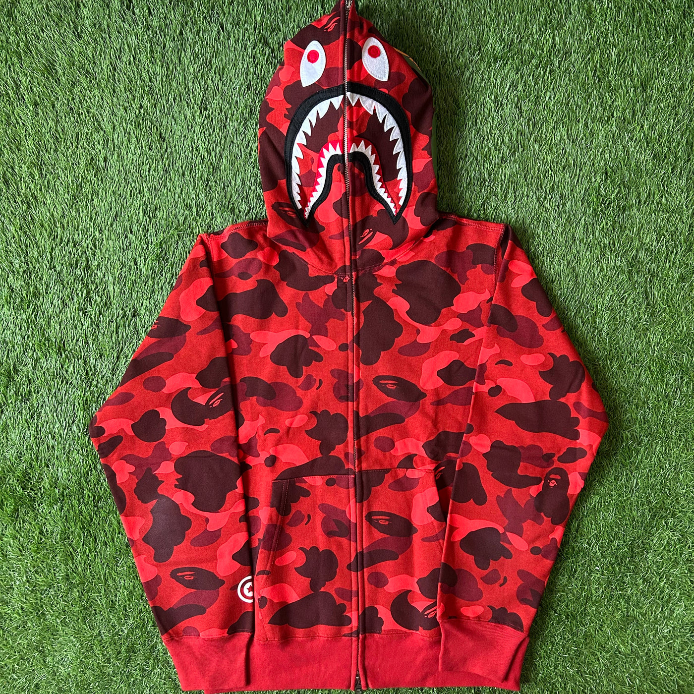 Bape Red Color Camo Shark Full Zip Hoodie