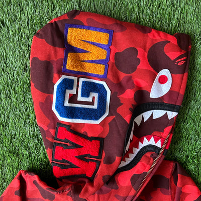 Bape Red Color Camo Shark Full Zip Hoodie