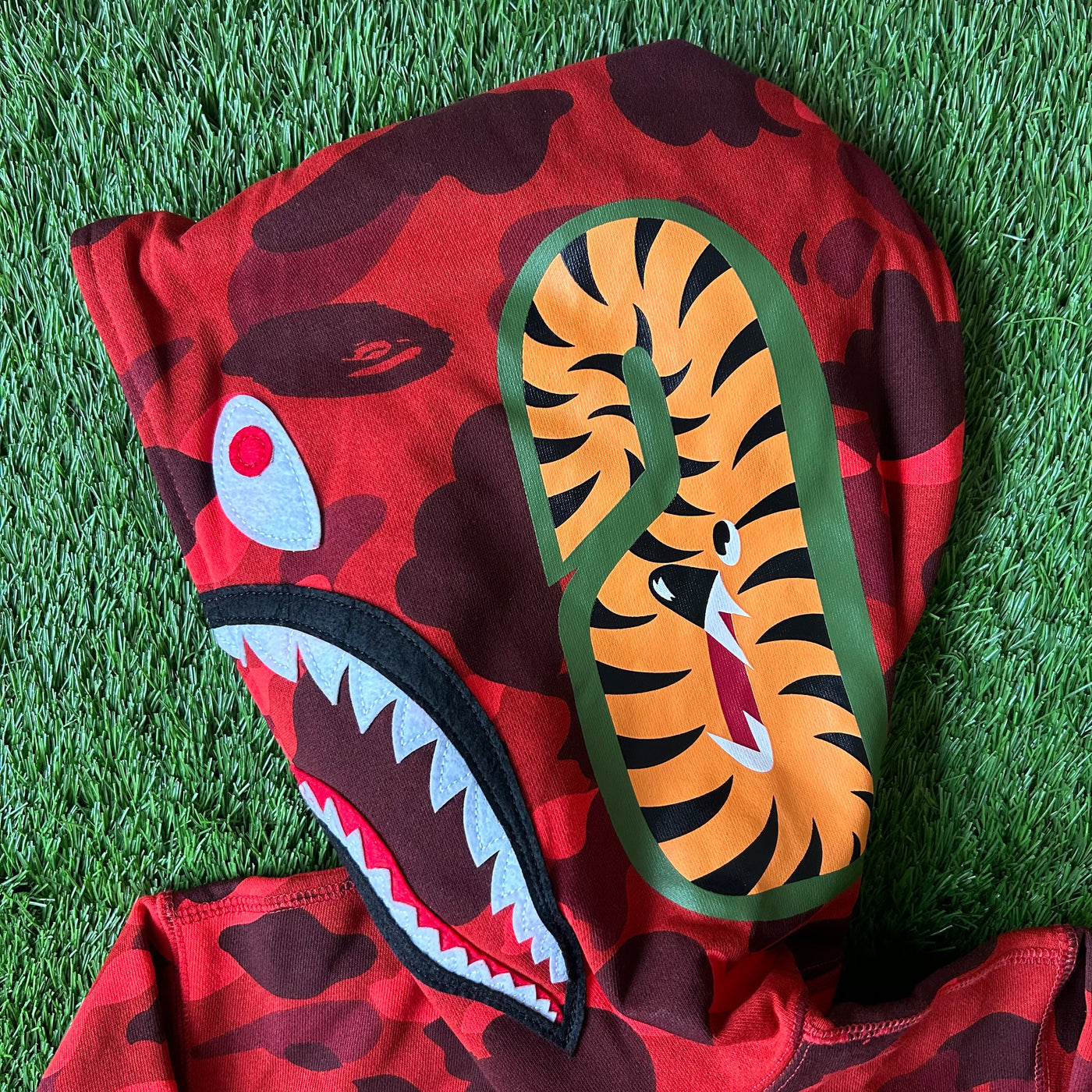 Bape Red Color Camo Shark Full Zip Hoodie