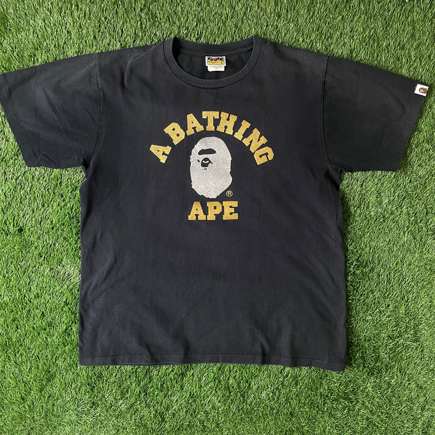 Bape Gold Shimmer College Logo Tee